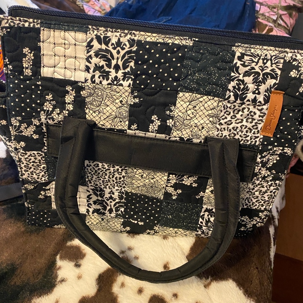 Donna Sharp Black and White Patchwork Tote with Leather Handles